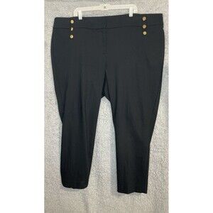 Loft Plus Pants Womens 24 Black Skinny Leg‎ Marissa Buttons Stretch Ankle Career